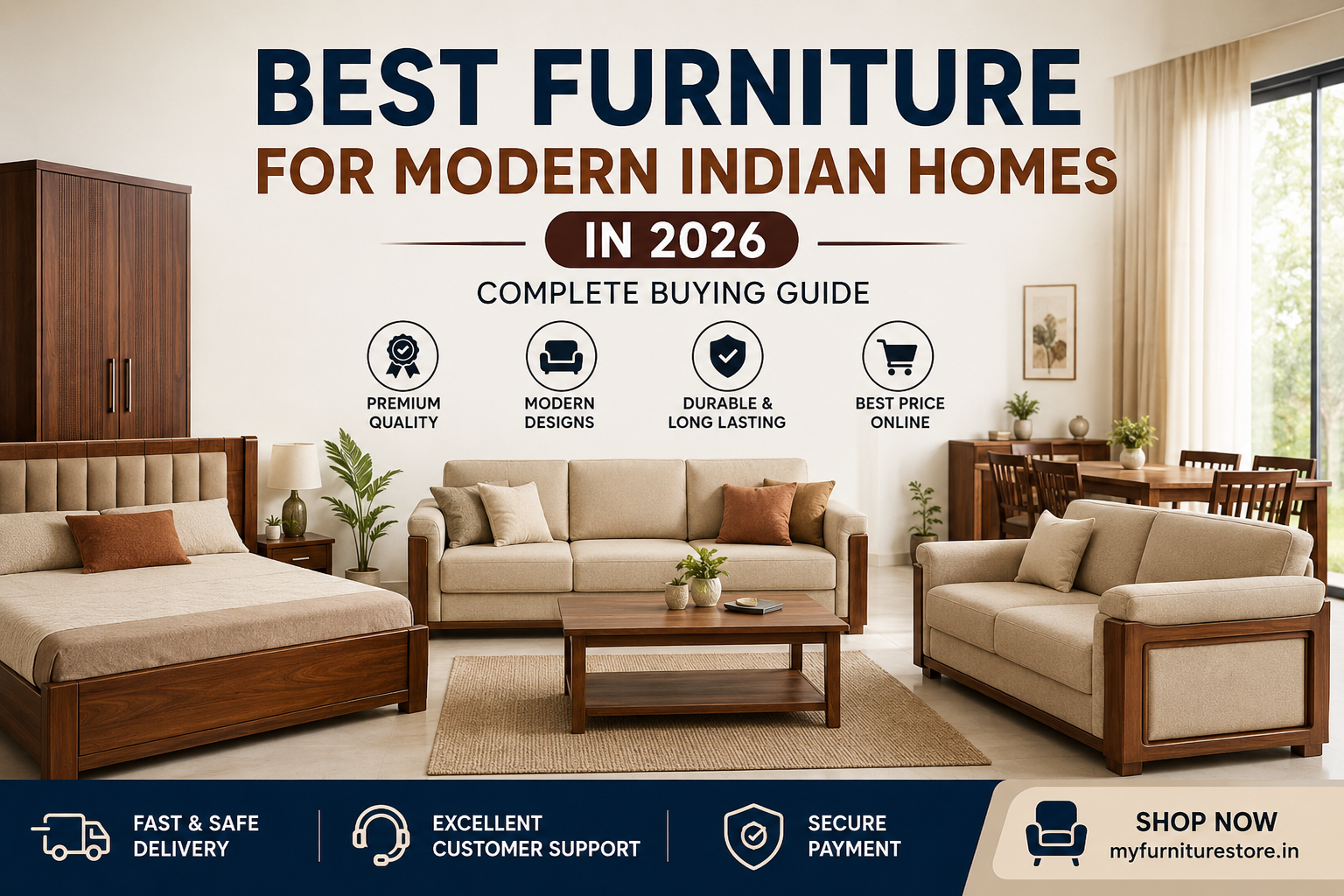 Best Furniture for Modern Indian Homes 2026 - Wooden Beds, Sofa Sets and Dining Tables