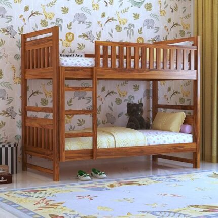 Wooden bunk bed for girls with safety rails