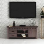 Sheesham wood TV cabinet with storage and shelves