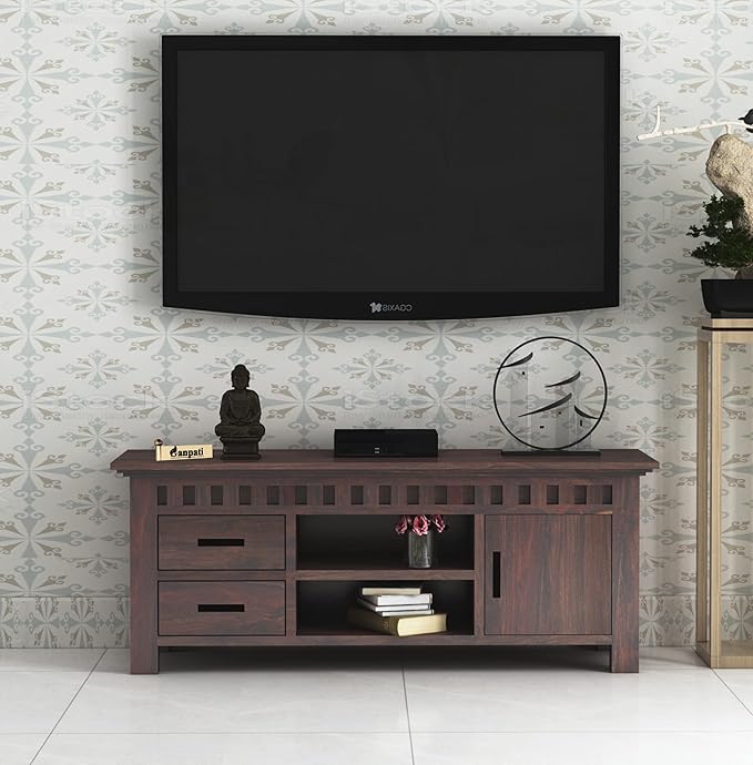 Sheesham wood TV cabinet with storage and shelves