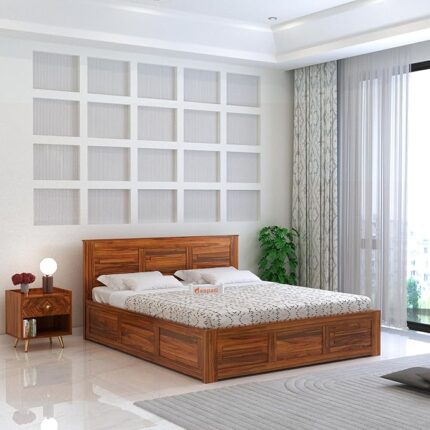 Sheesham Wood King Size Bed with hydraulic storage