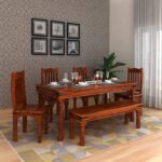 Sheesham Wood 6 Seater Jaipur Dining Table Set Natural Finish