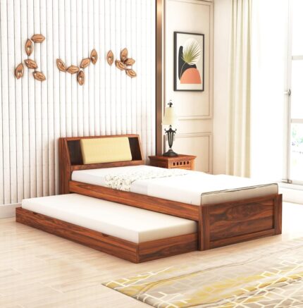 Sheesham Wood Single Bed with Trundle by Ganpati Arts