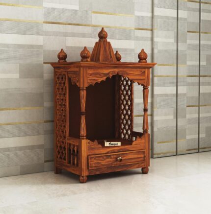 Solid Sheesham Wood Temple with Drawer by Ganpati Arts