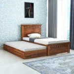 Solid wood single bed with pull out bed design
