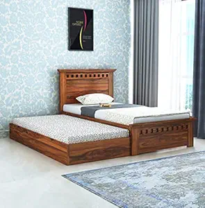 Solid wood single bed with pull out bed design