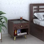 Ganpati Arts Sheesham Wood Bedside Table with Granite Top