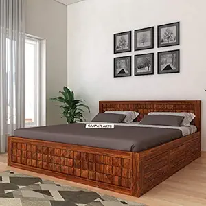Sheesham wood king size bed with storage by Ganpati Arts