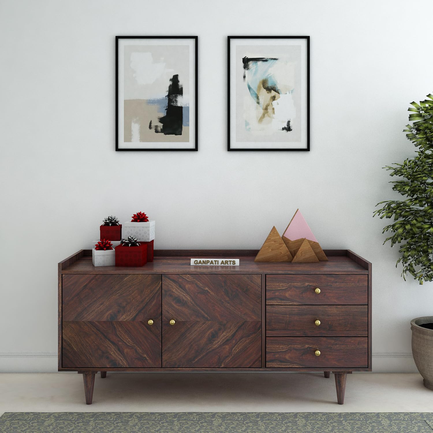 71v8Esu3tOL._SL1500_.jpg Ganpati Arts Sheesham Wood Sideboard Storage Cabinet with 3 Drawers and 2 Door for Living Room Home Office (Walnut Finish) - Image 1