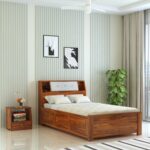 Ganpati Arts Solid Sheesham Wood Marine Groove 4 Feet Bed with Box Storage and Large Headrest for Living Room Bedroom Home (Natural Finish) 1 Year Warranty