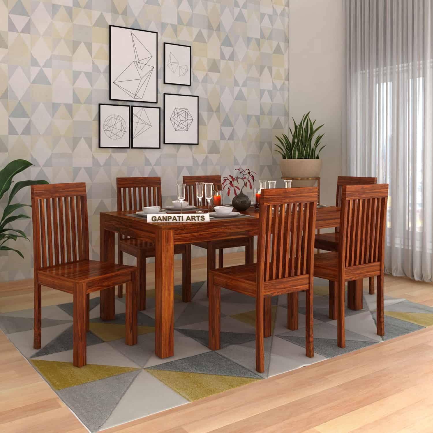 71fcyspgLzL._SL1500_.jpg Ganpati Arts Solid Sheesham Wood 6 Seater Dining Table Set