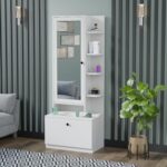 Wooden dressing table with mirror and storage