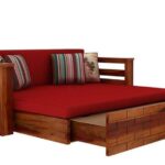 Foldable Teak Wood 3 Seater Sofa Cum Bed in honey finish