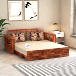 Solid wood 3 seater sofa cum bed with storage