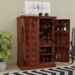 Sheesham wood bar cabinet with storage in honey finish