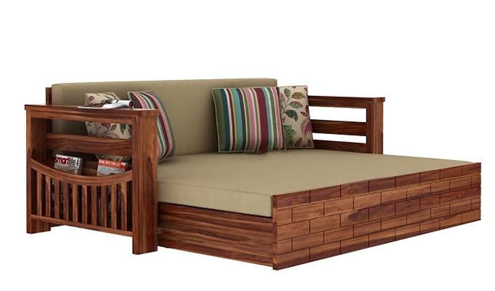 51Qd778ATL._SL1000_.jpg Teak Wood Sofa Cum Bed for Home - Image 1