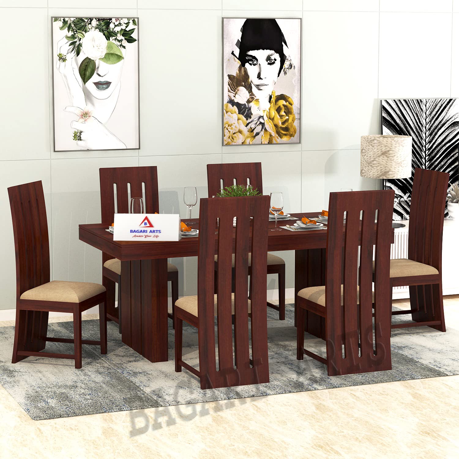 81FvfCzKNZL._SL1500_.jpg Wood dining table 6 seater with cushion chairs