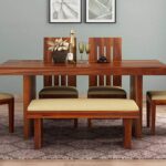 Wood dining table 6 seater with chairs set