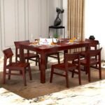 6 Seater Dining Table with Chair for Living Room Home Wooden Dining Table Set (Mahogany)