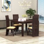Wooden Solid Sheesham Wood 4 Seater Dining Table with Chairs