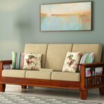 Teak wood three seater sofa set for living room