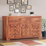 Solid sheesham wood chest of drawers with shelves