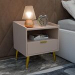 Wooden Bedside Table for Bedroom | Wooden Bed Side Nightstand Lamp Table with 1 Drawers & Open Shelf Storage for Home & Hotels | HDMR Premium Wood & Iron Legs, Light Beige (Pack of 2)
