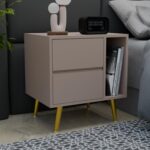 Wooden Bedside Table for Bedroom | Wooden Bed Side Nightstand Lamp Table with 2 Drawers & Open Shelf Storage for Home & Hotels | HDMR Premium Wood & Iron Legs, Light Beige (Pack of 2)