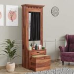 Sheesham Solid Wood Wooden Dressing Table for Bedroom with 1 Drawer and 1Cushioned Stool Mirror and Huge Storage Space | Long Dresser Table (Honey Finish)