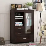 Wood Book Shelf for Home Library || Wooden Bookshelf Cabinet with Glass Door Drawer Storage || Home Office Living Room || Book Shelf,Walnat