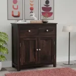 Home Furniture Wood Kitchen Crockery Cabinet Glass Door Storage Cabinet Unit || Kitchen Cabinets & Sideboards (Walnut Finish)